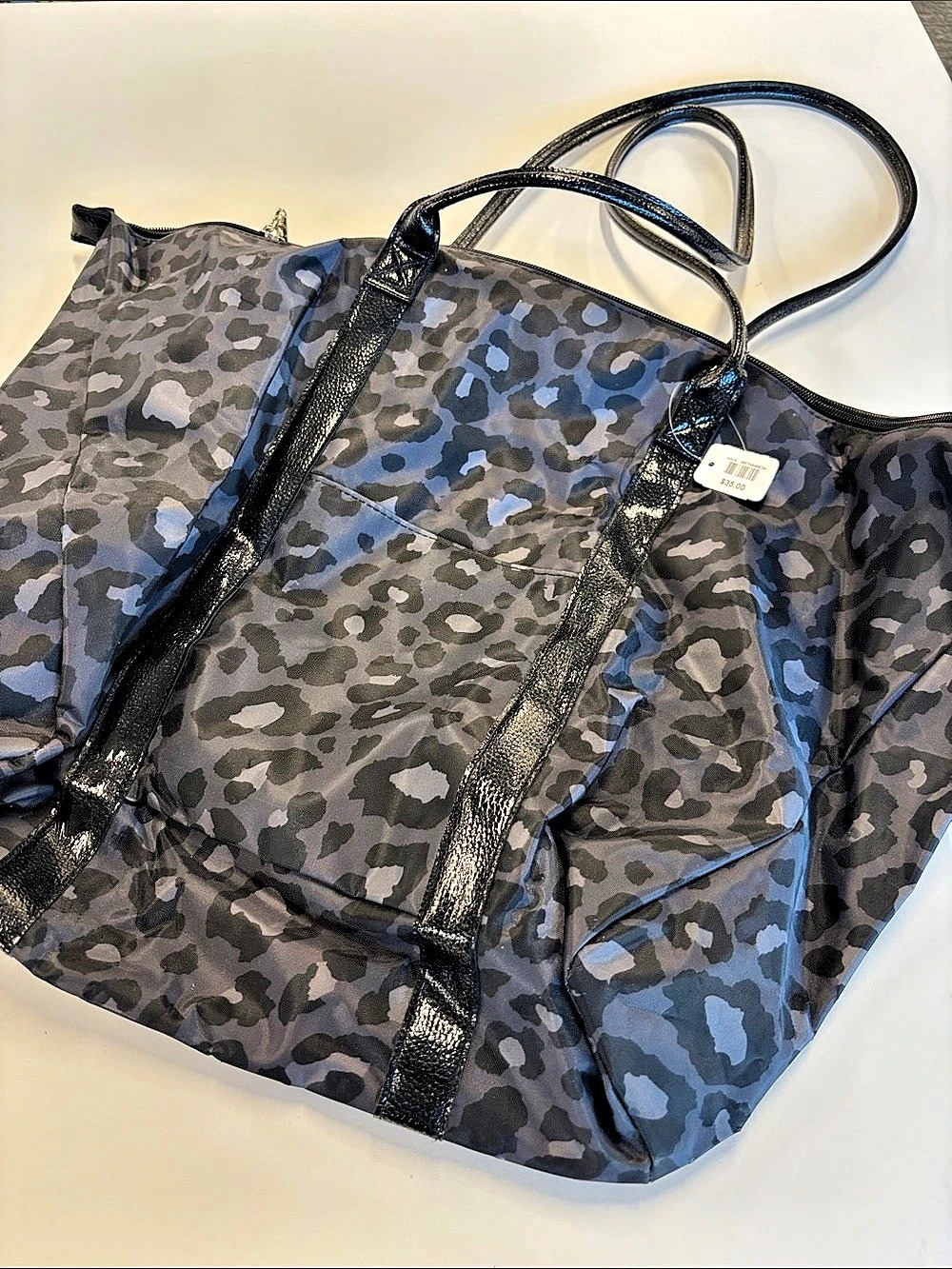 Leopard Print Tote Bag in Black & Blue NWT